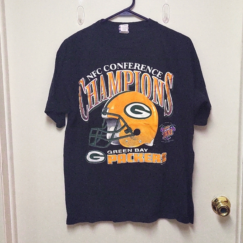 Vintage True Fan Sportswear Green Bay Packers Black NFC Championship T-shirt
